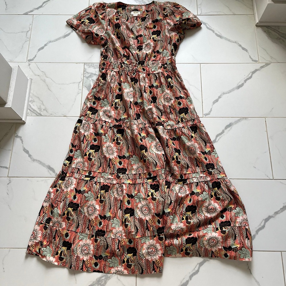 Anthropologie Maeve Somerset Maxi Botanic Garden Tiered Cotton Dress Sz Large - Picture 3 of 9